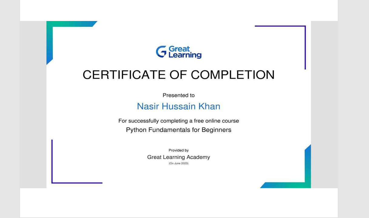 My Certificates - Nasir Hussain Khan